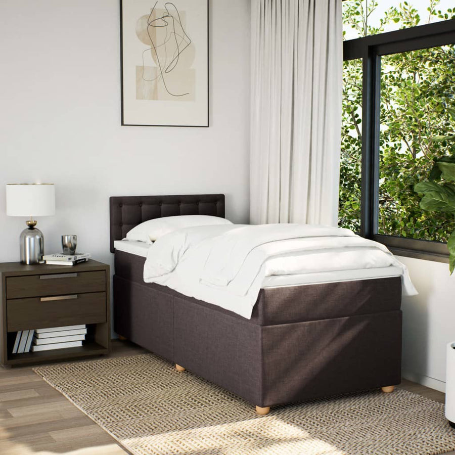 Boxspring met matras stof donkerbruin 90x190 cm