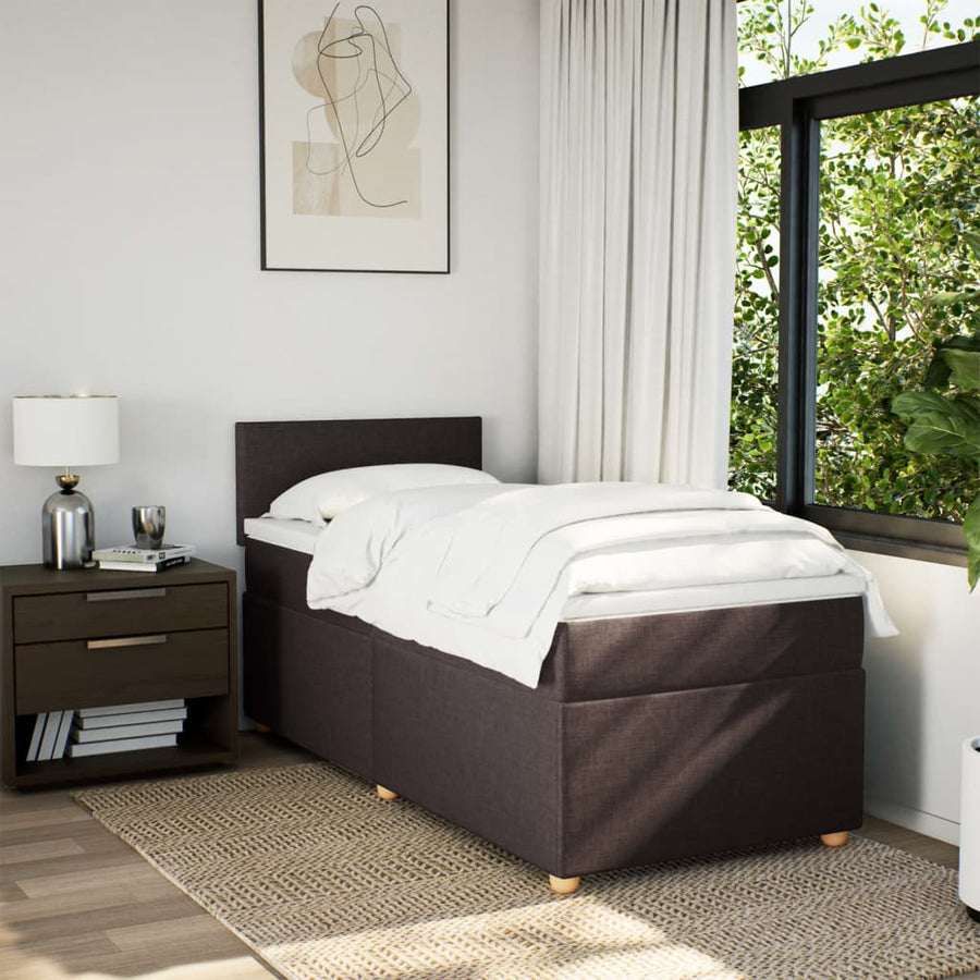 Boxspring met matras stof donkerbruin 90x200 cm