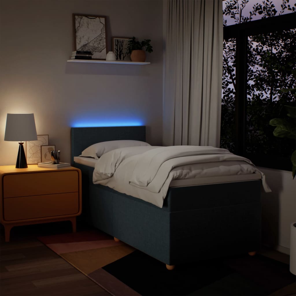 Boxspring met matras stof blauw 90x200 cm