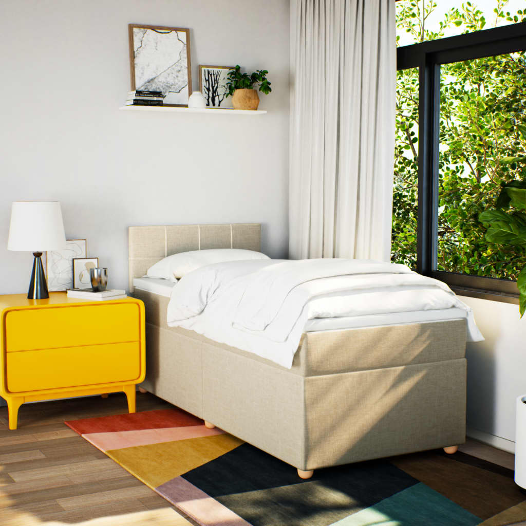 Boxspring met matras stof crèmekleurig 90x200 cm