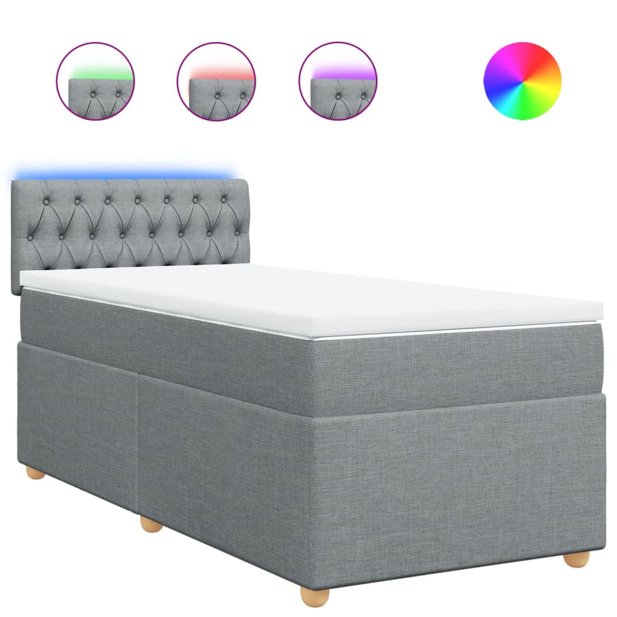 Boxspring met matras stof lichtgrijs 90x200 cm