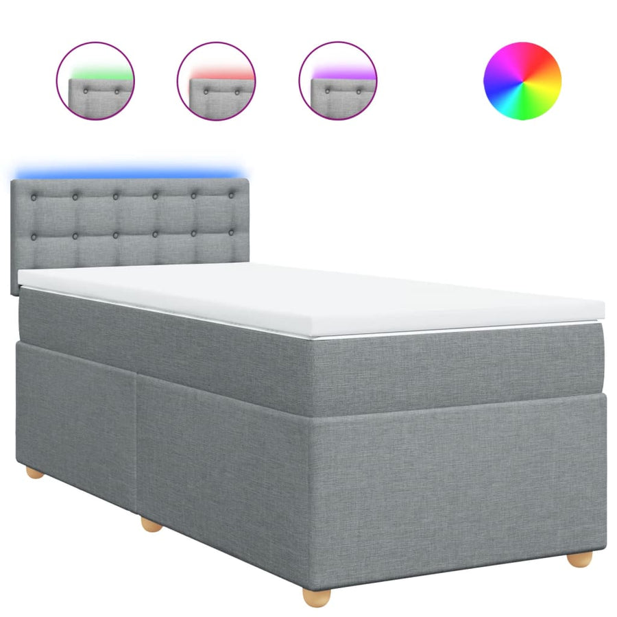 Boxspring met matras stof lichtgrijs 90x200 cm
