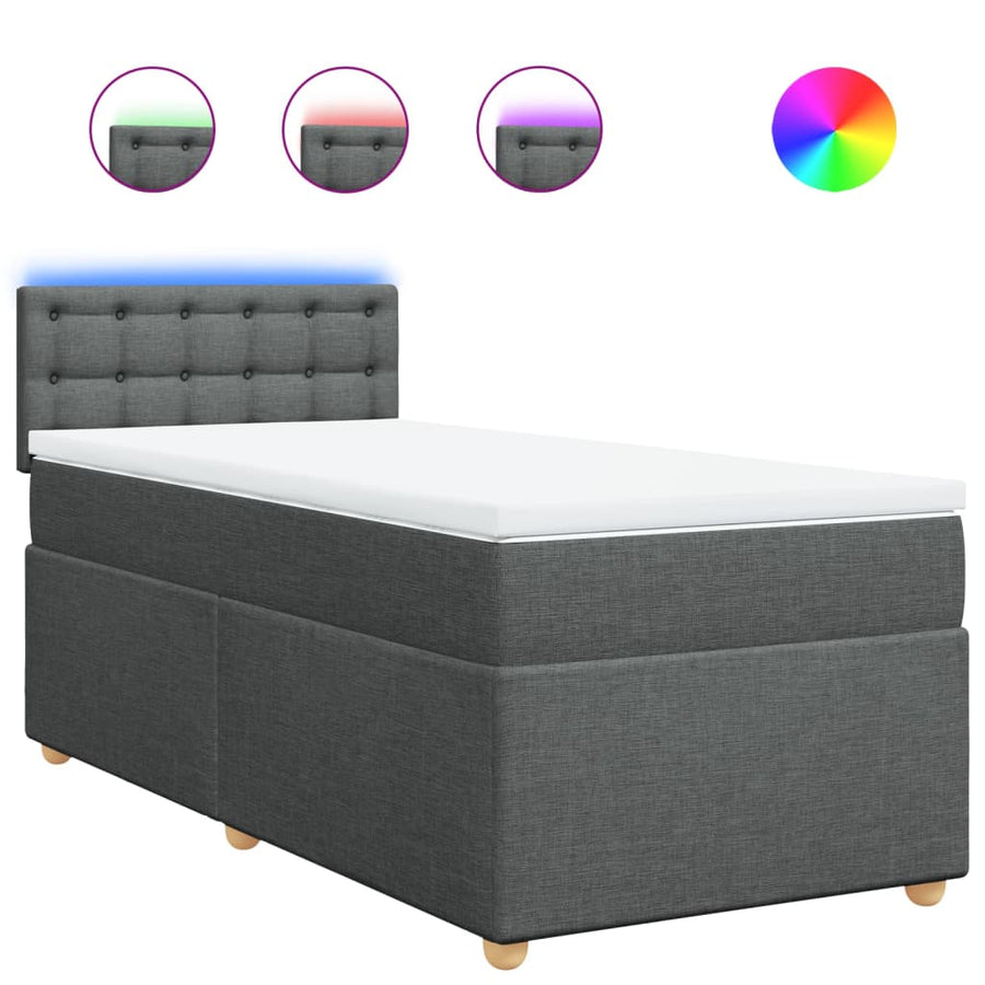 Boxspring met matras stof donkergrijs 90x200 cm