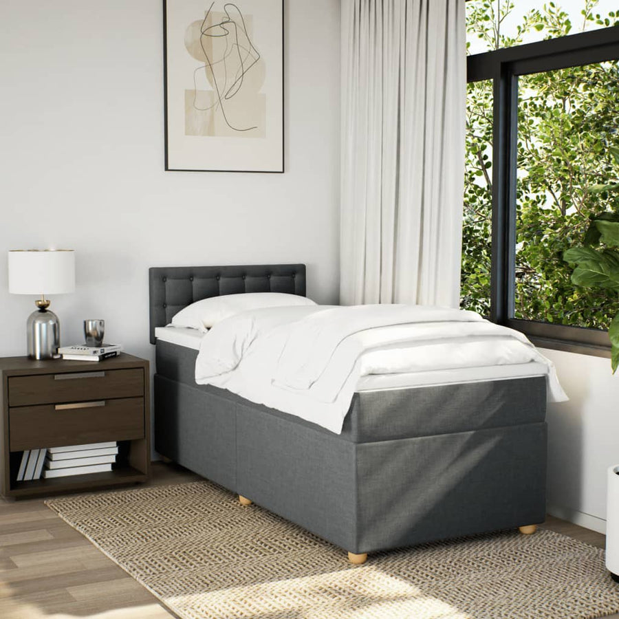 Boxspring met matras stof donkergrijs 90x200 cm