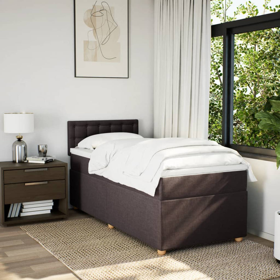 Boxspring met matras stof donkerbruin 90x200 cm