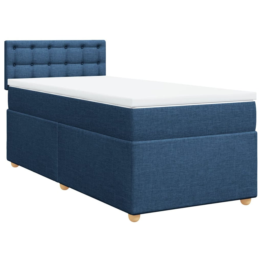 Boxspring met matras stof blauw 90x200 cm