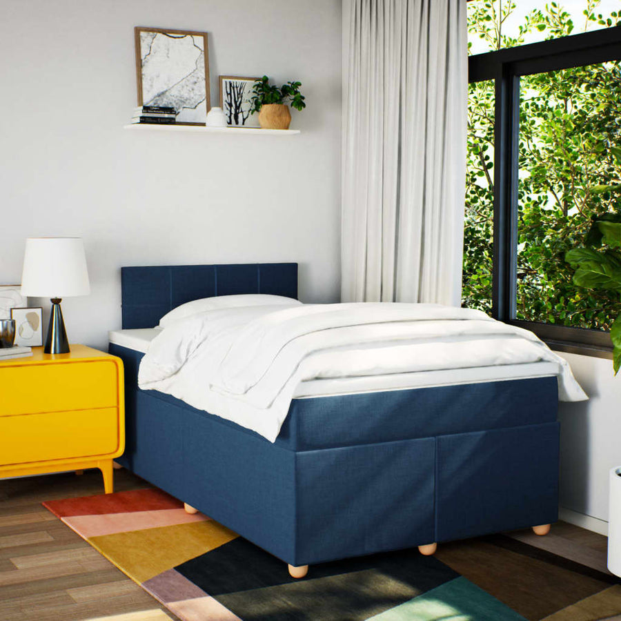 Boxspring met matras stof blauw 120x190 cm
