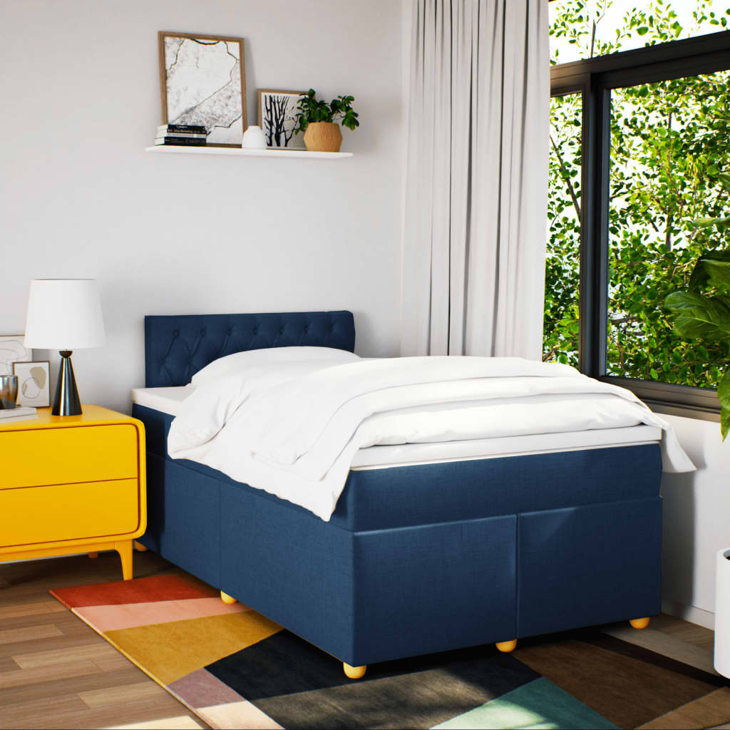 Boxspring met matras stof blauw 120x200 cm