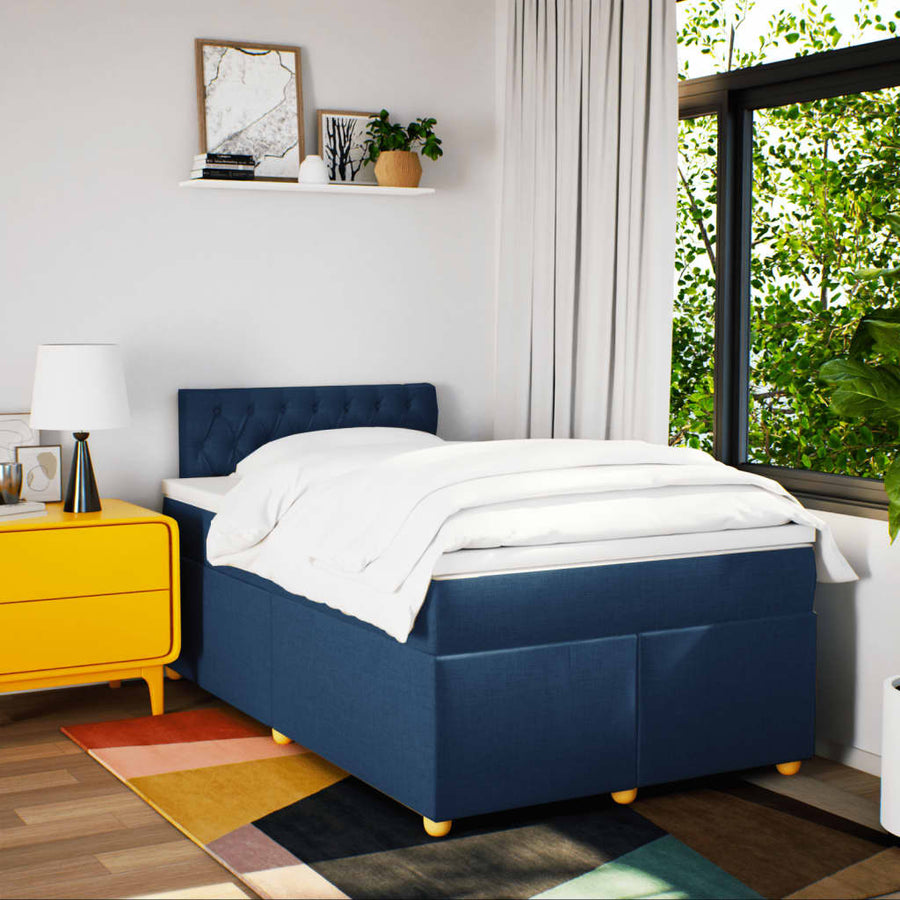 Boxspring met matras stof blauw 120x200 cm