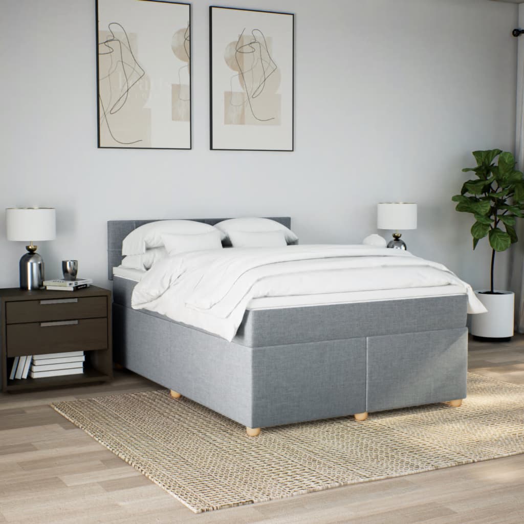 Boxspring met matras stof lichtgrijs 140x190 cm