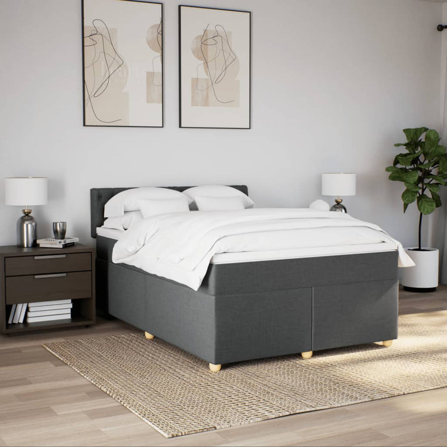 Boxspring met matras stof donkergrijs 140x190 cm