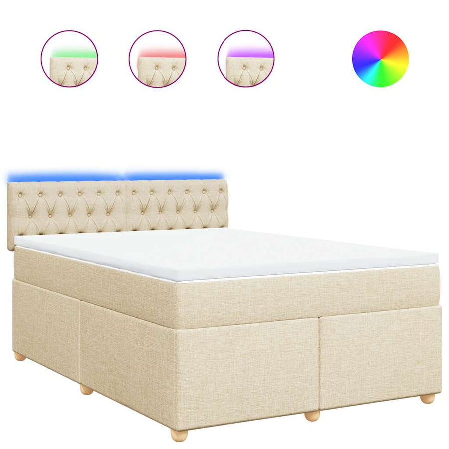 Boxspring met matras stof crèmekleurig 140x190 cm
