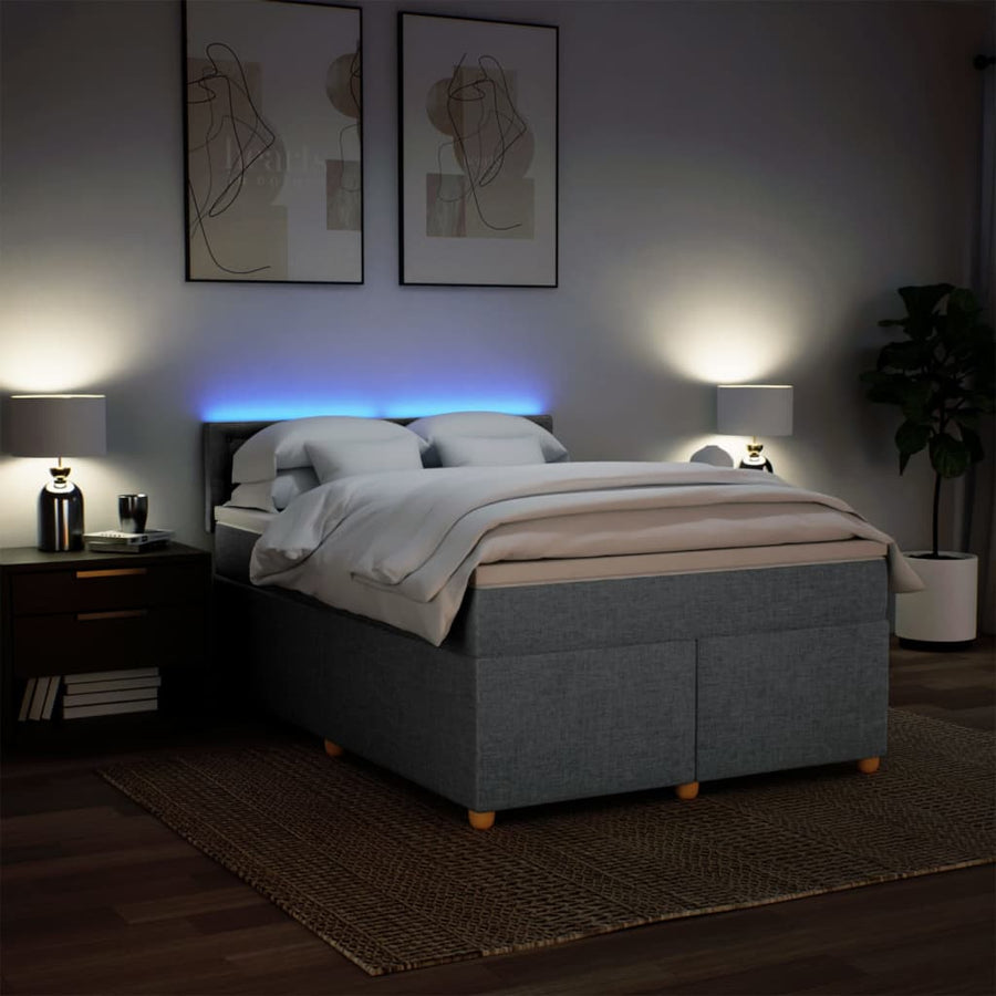 Boxspring met matras stof lichtgrijs 140x190 cm