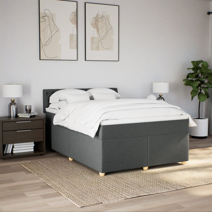 Boxspring met matras stof donkergrijs 140x200 cm
