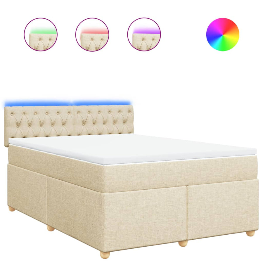 Boxspring met matras stof crèmekleurig 140x200 cm