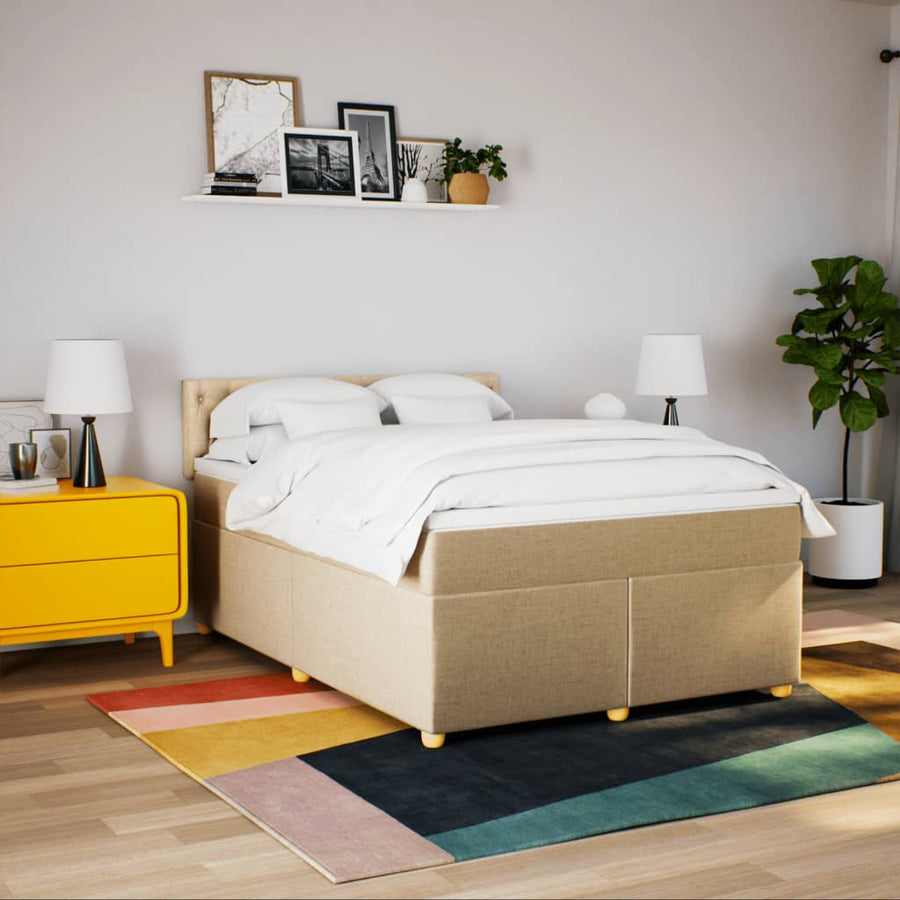 Boxspring met matras stof crèmekleurig 140x200 cm