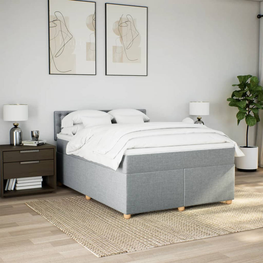 Boxspring met matras stof lichtgrijs 140x200 cm