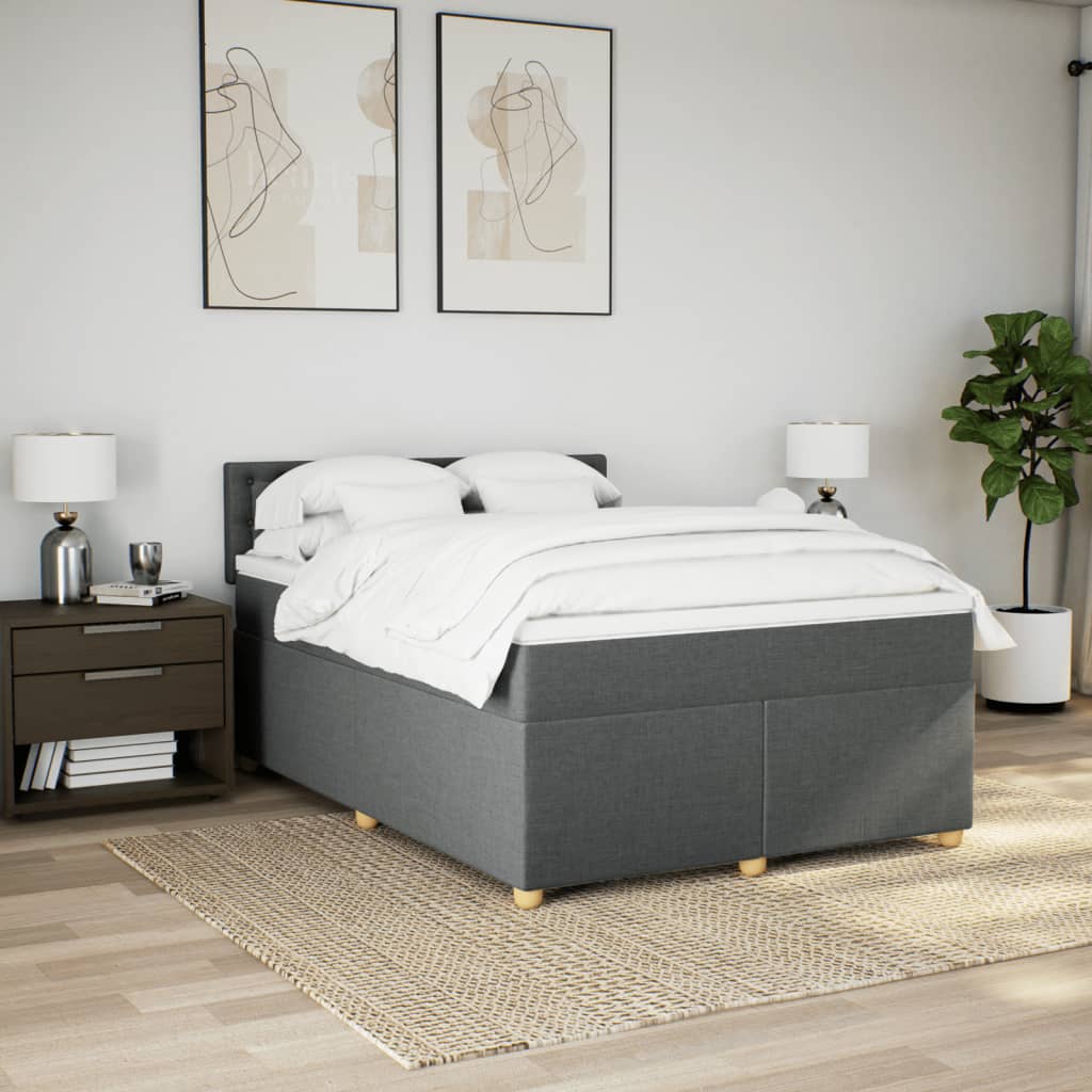 Boxspring met matras stof donkergrijs 140x200 cm