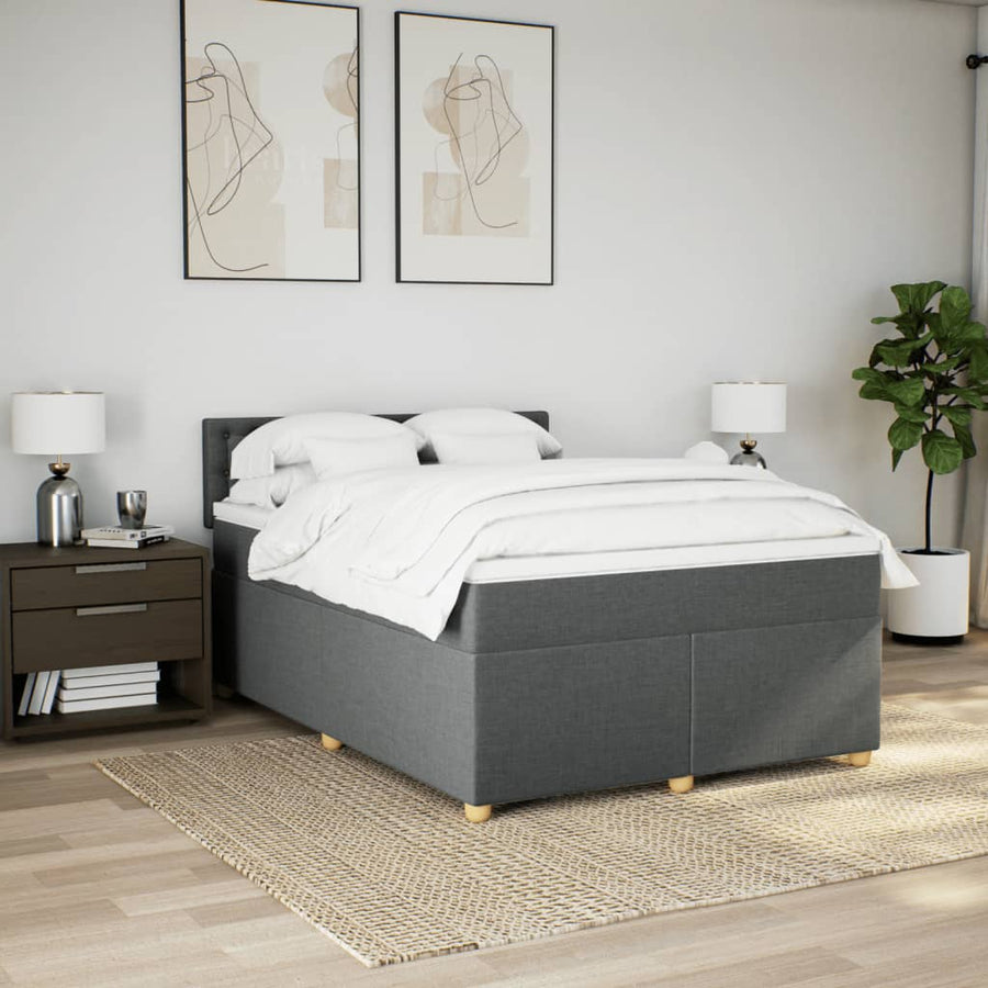 Boxspring met matras stof donkergrijs 140x200 cm