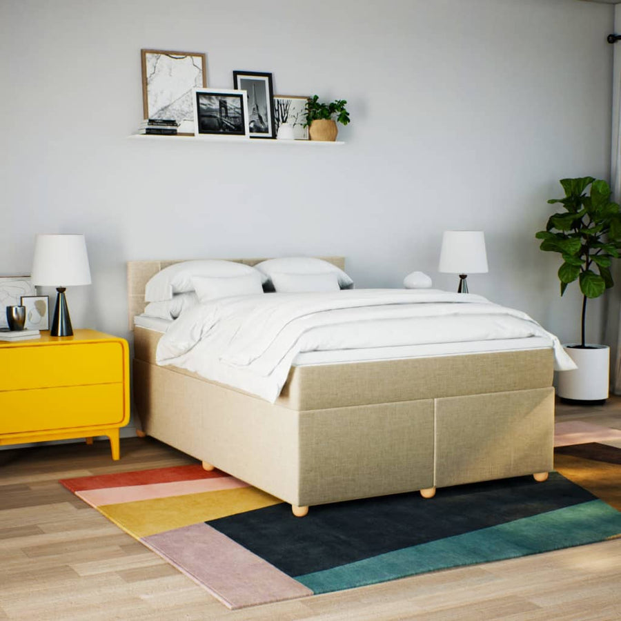 Boxspring met matras stof crèmekleurig 160x200 cm