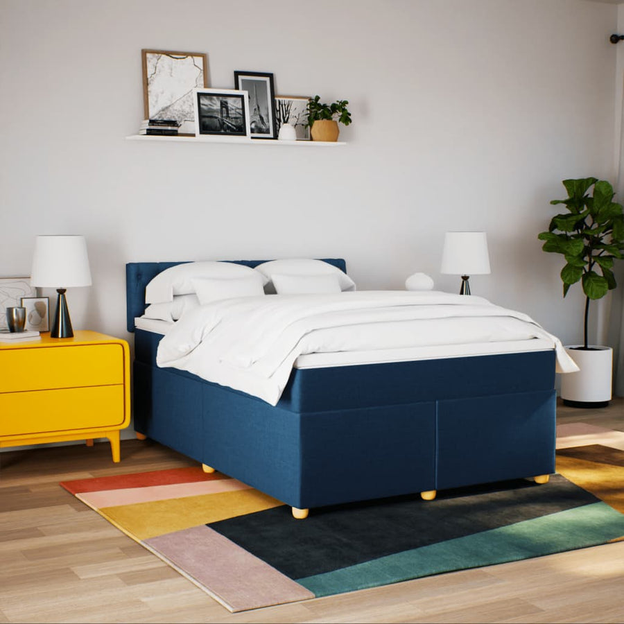 Boxspring met matras stof blauw 160x200 cm