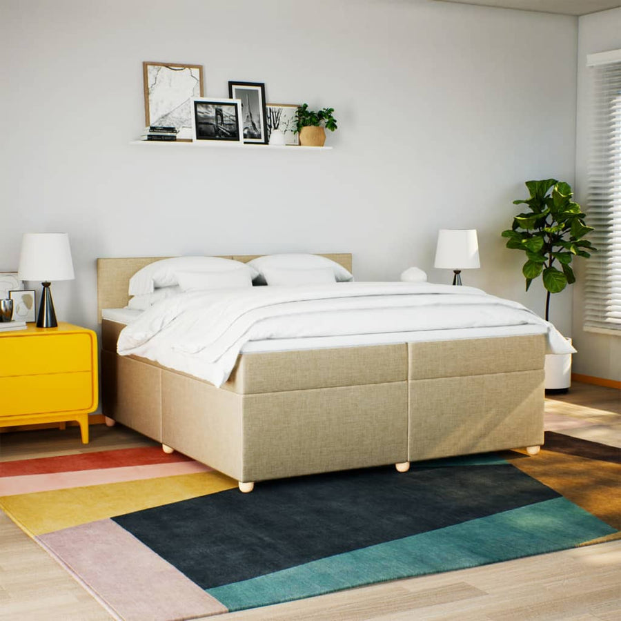 Boxspring met matras stof crèmekleurig 200x200 cm