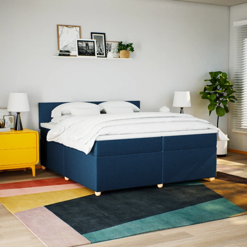 Boxspring met matras stof blauw 200x200 cm