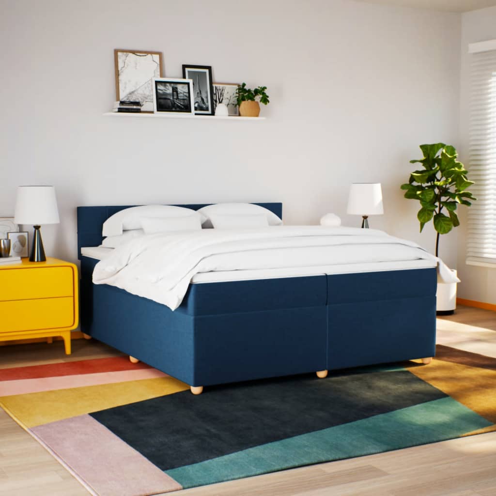Boxspring met matras stof blauw 200x200 cm