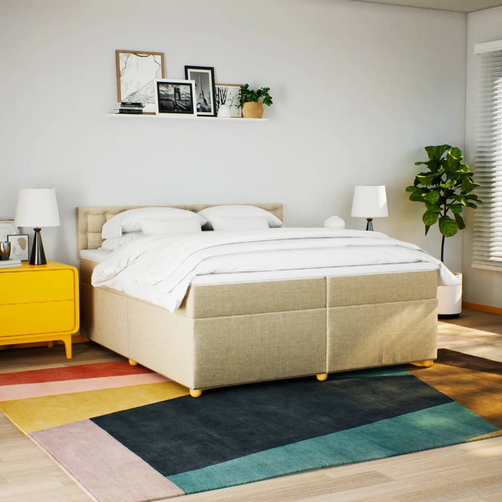 Boxspring met matras stof crèmekleurig 200x200 cm