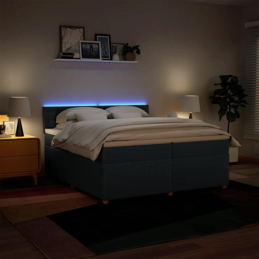 Boxspring met matras stof blauw 200x200 cm