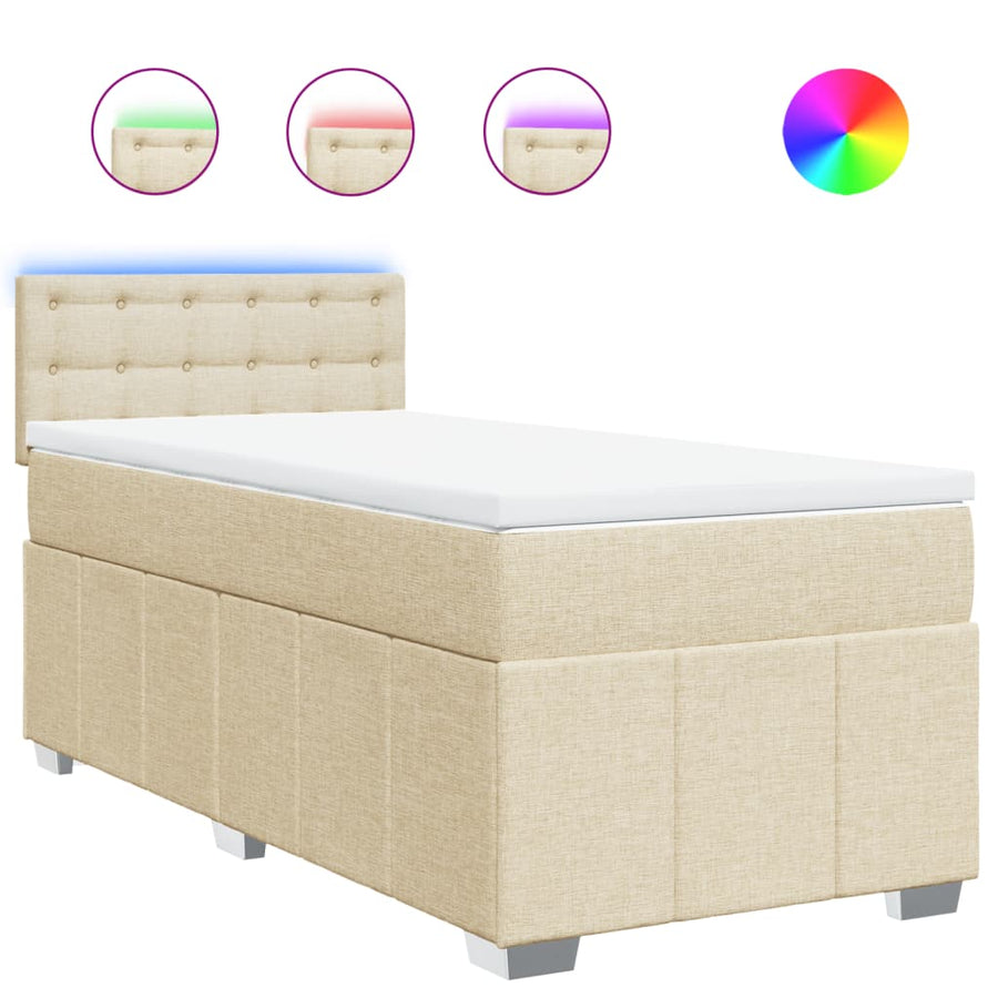 Boxspring Met Matras Stof Crèmekleurig 80X200 Cm