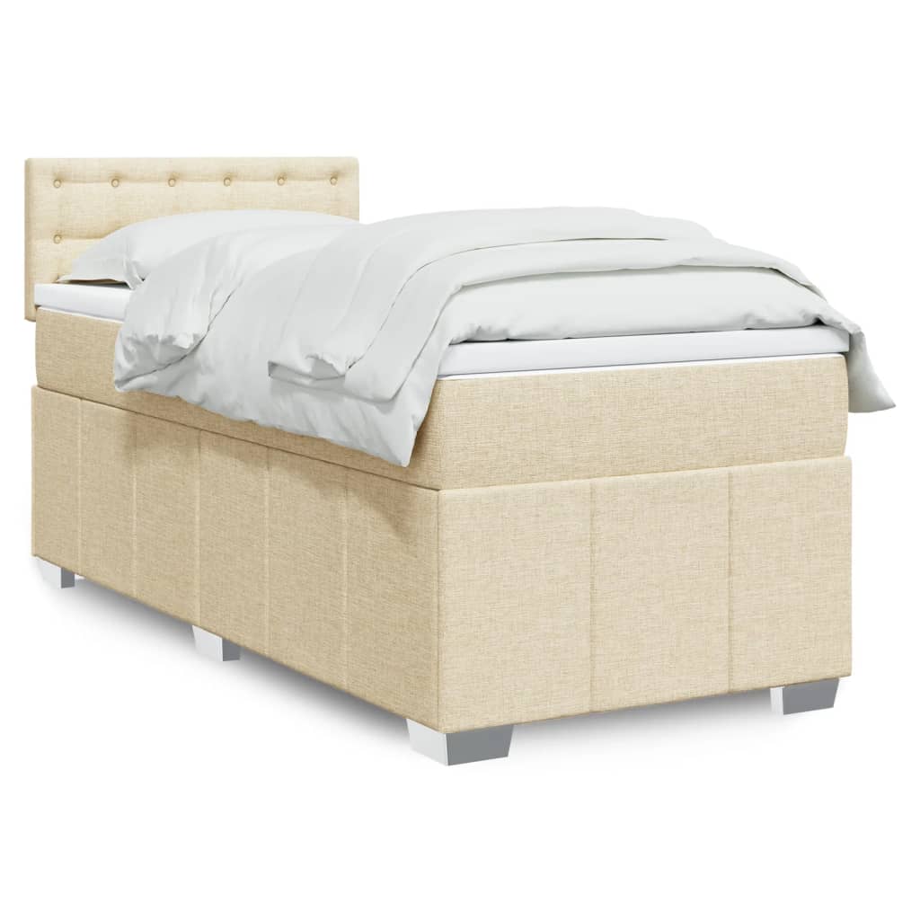 Boxspring Met Matras Stof Crèmekleurig 80X200 Cm