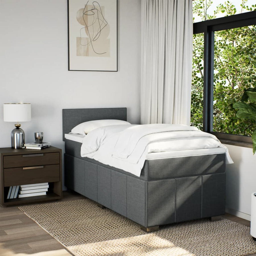 Boxspring met matras stof donkergrijs 90x190 cm