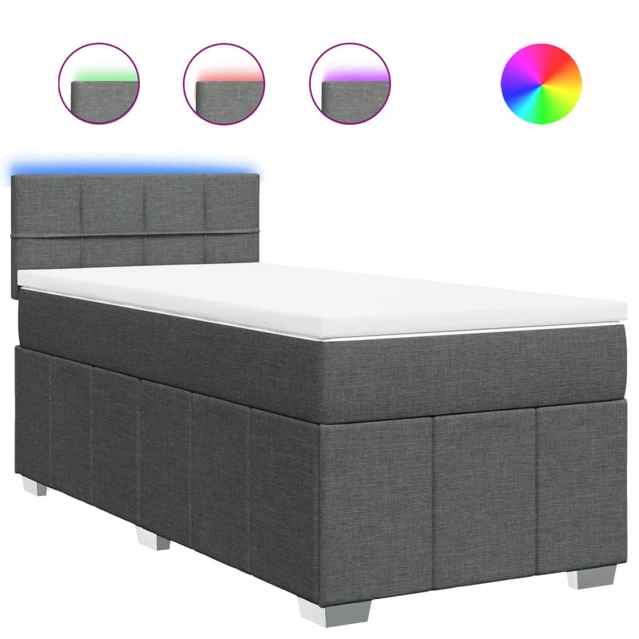 Boxspring met matras stof donkergrijs 90x190 cm