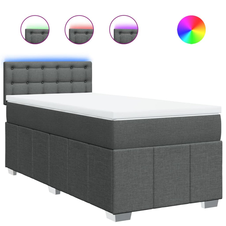 Boxspring met matras stof donkergrijs 90x190 cm