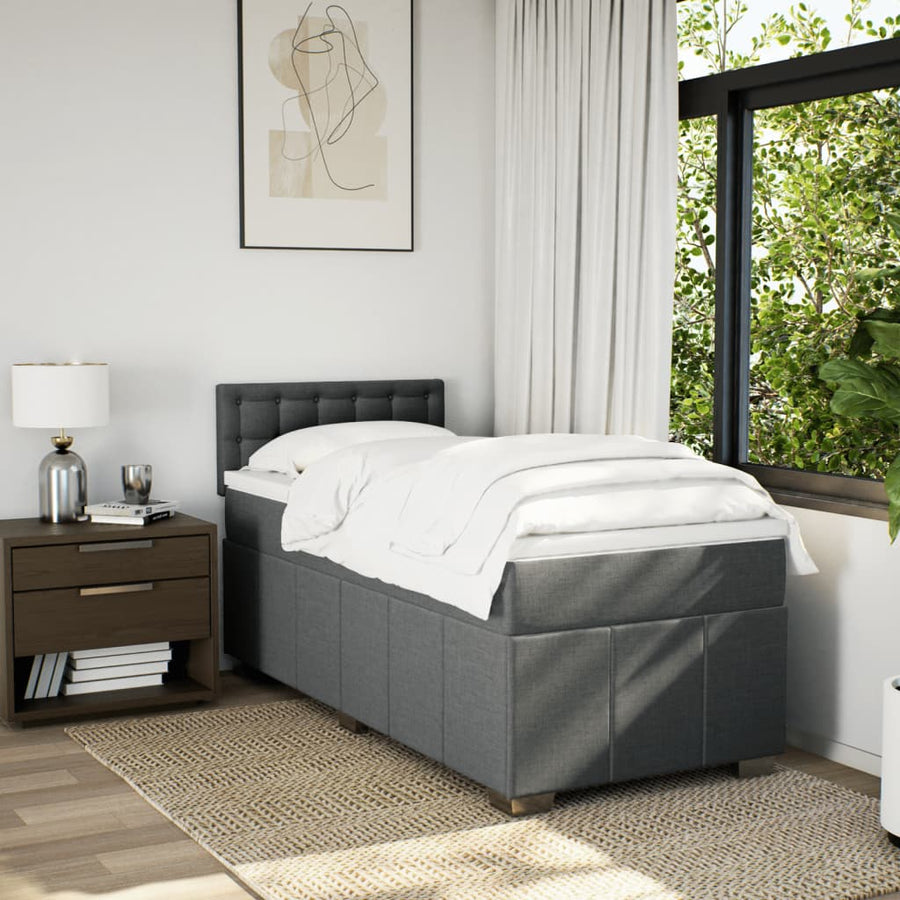Boxspring met matras stof donkergrijs 90x190 cm