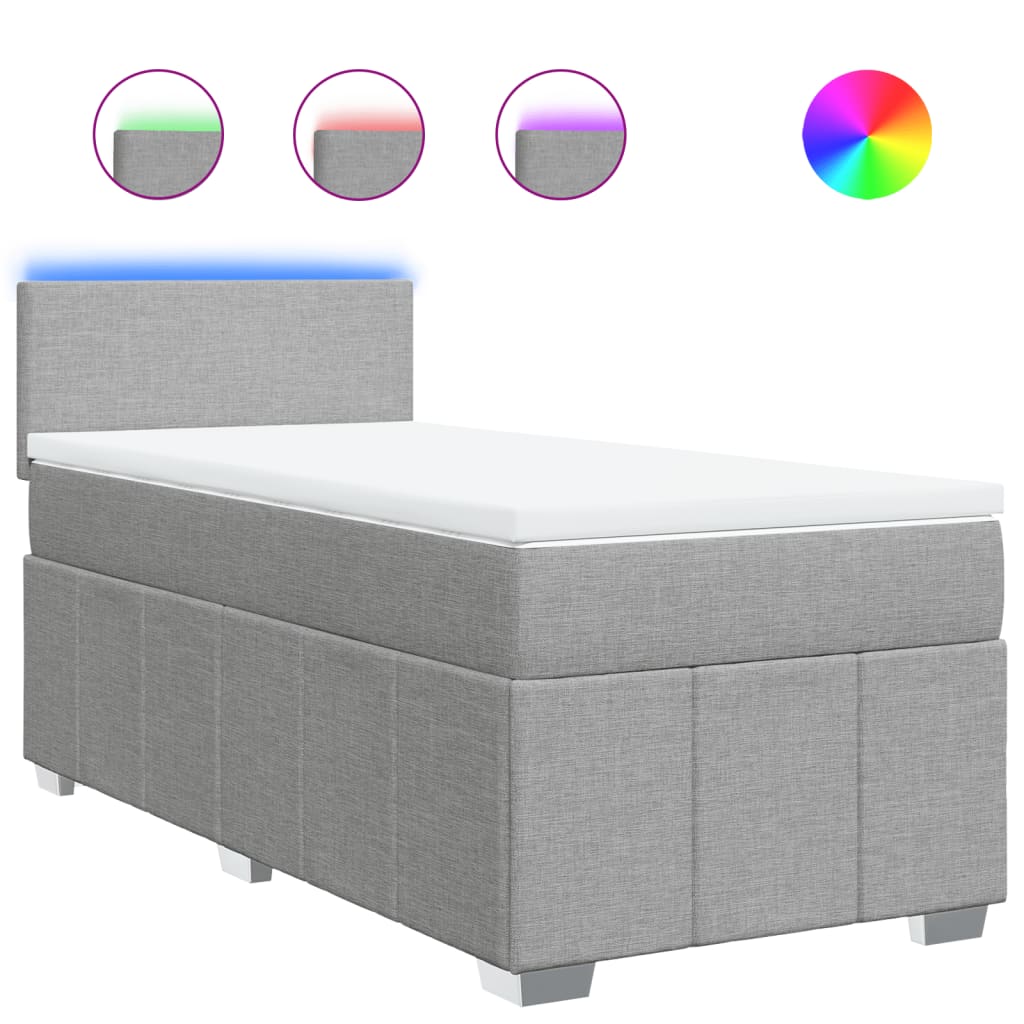 Boxspring met matras stof lichtgrijs 90x200 cm