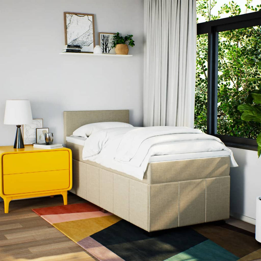 Boxspring met matras stof crèmekleurig 90x200 cm