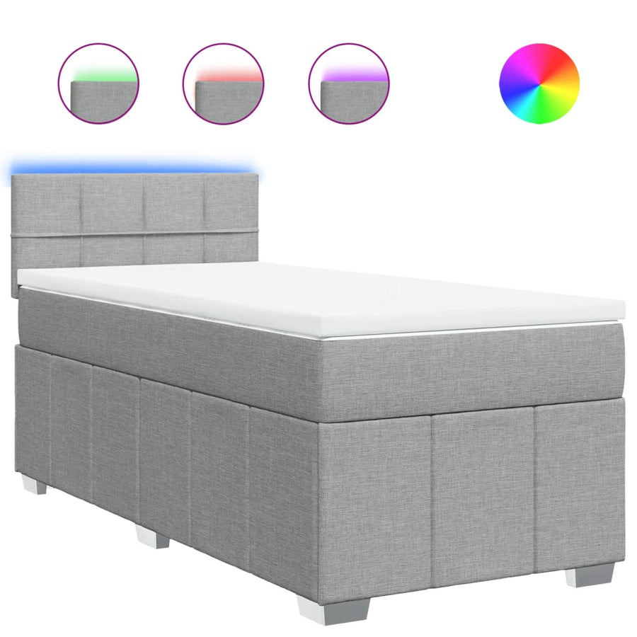 Boxspring met matras stof lichtgrijs 90x200 cm