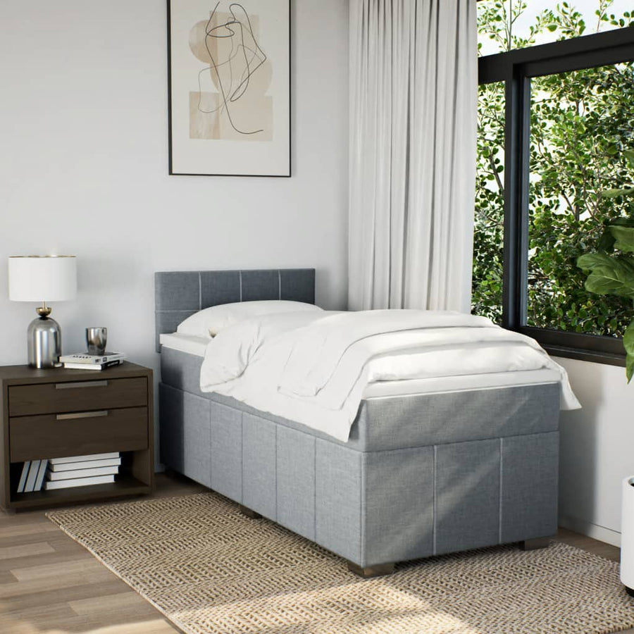 Boxspring met matras stof lichtgrijs 90x200 cm