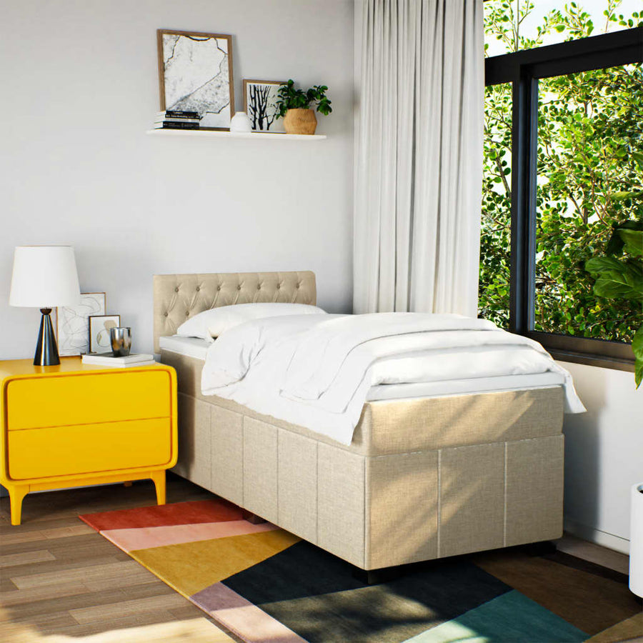 Boxspring met matras stof crèmekleurig 90x200 cm