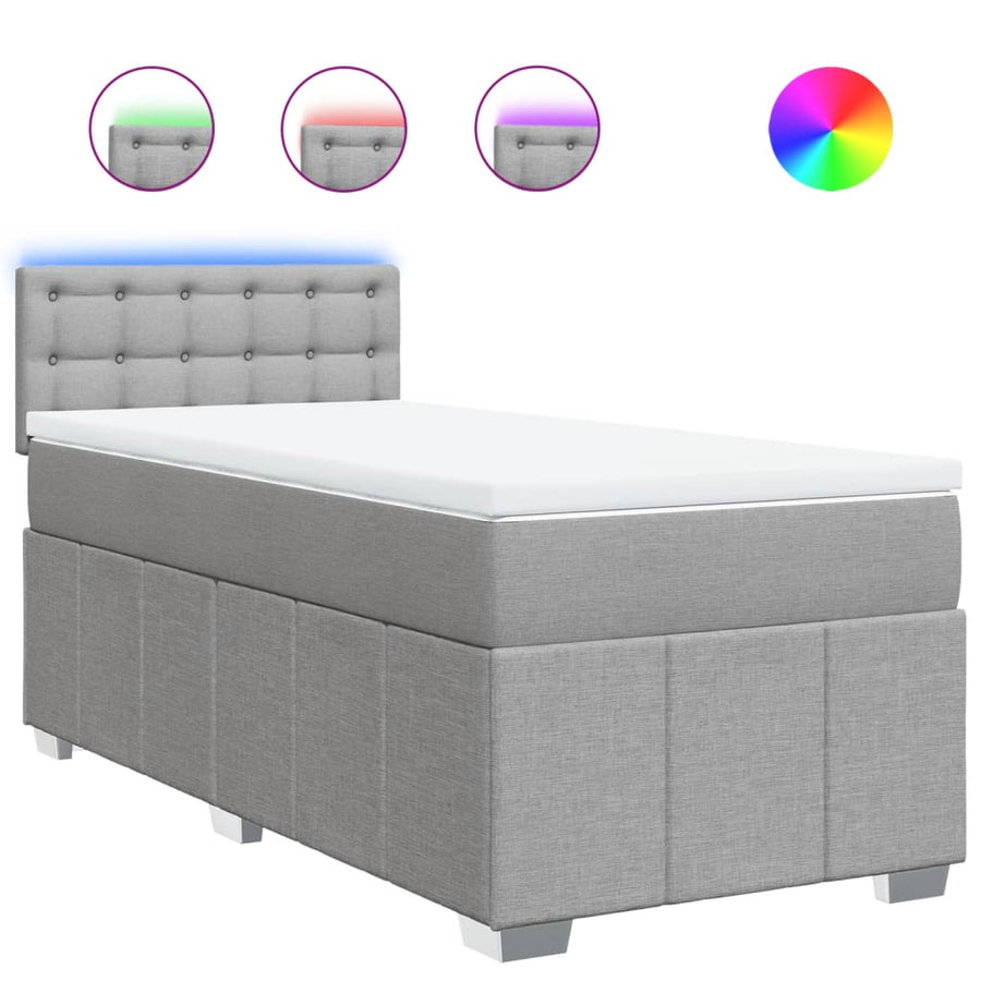 Boxspring met matras stof lichtgrijs 90x200 cm