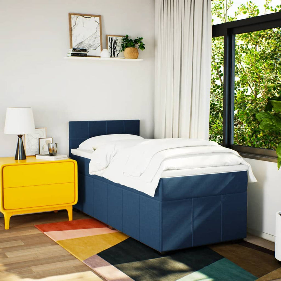 Boxspring met matras stof blauw 100x200 cm