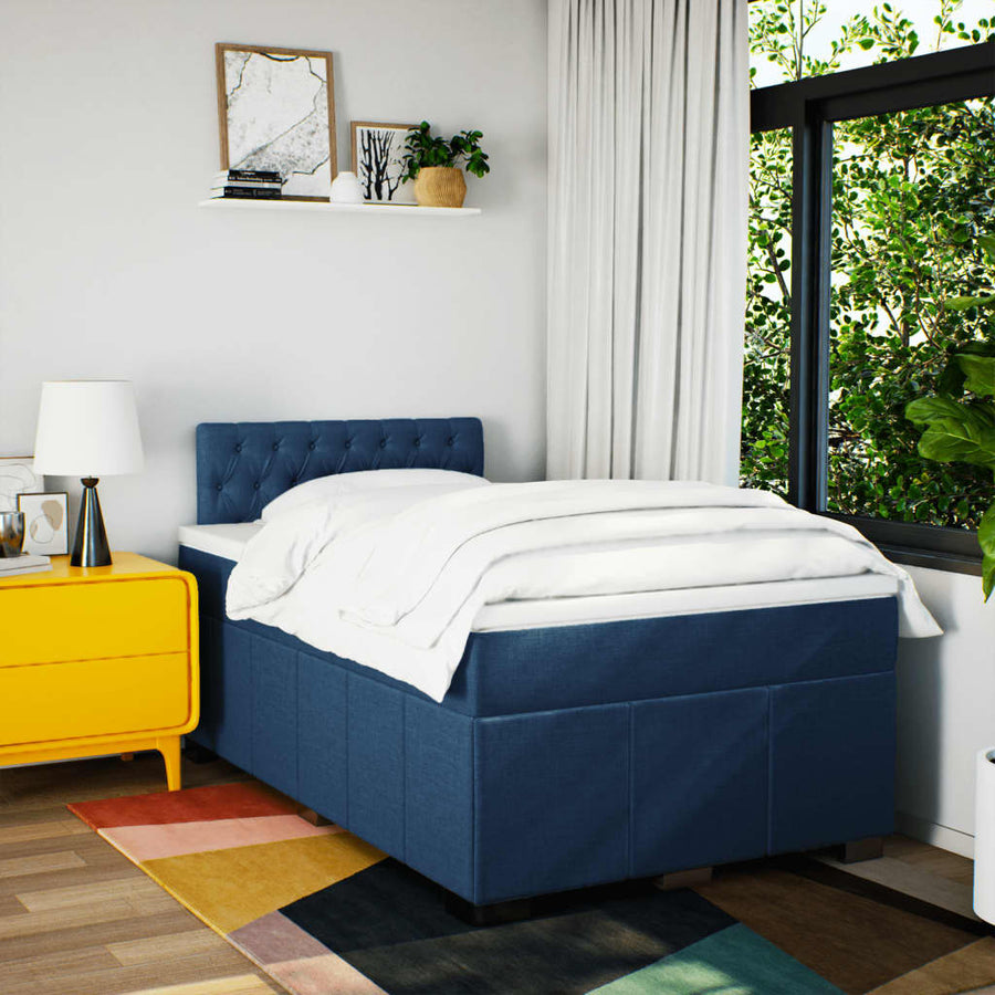 Boxspring met matras stof blauw 120x200 cm