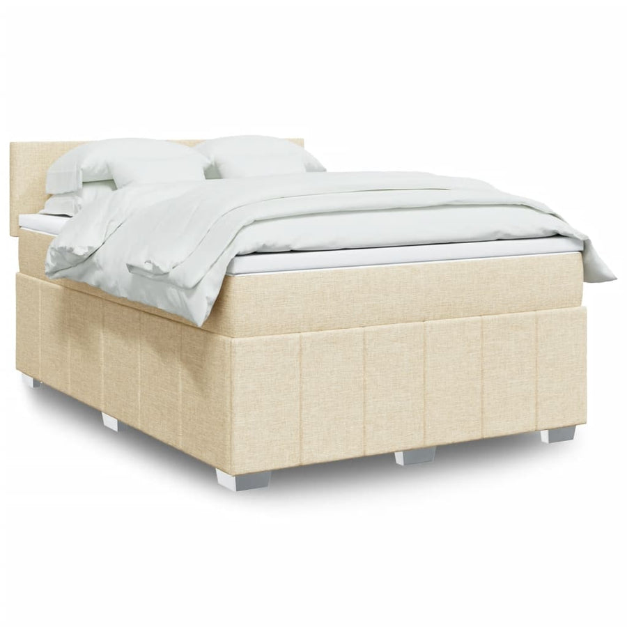 Boxspring met matras stof crèmekleurig 140x190 cm