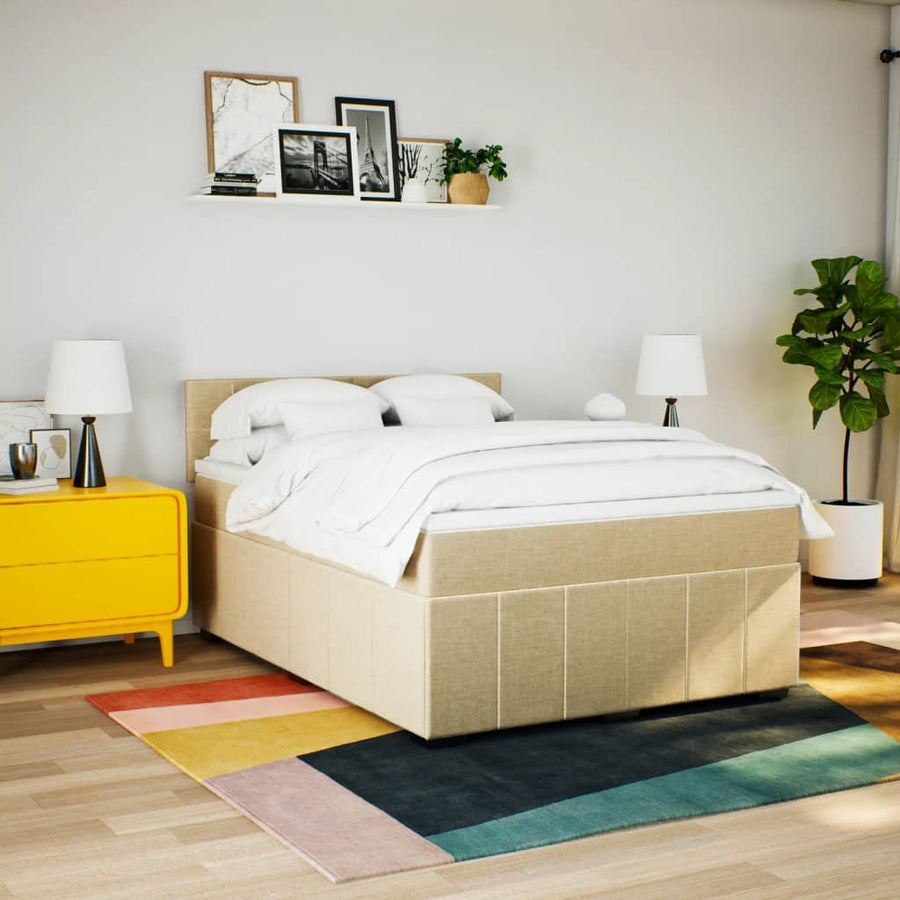Boxspring met matras stof crèmekleurig 140x190 cm