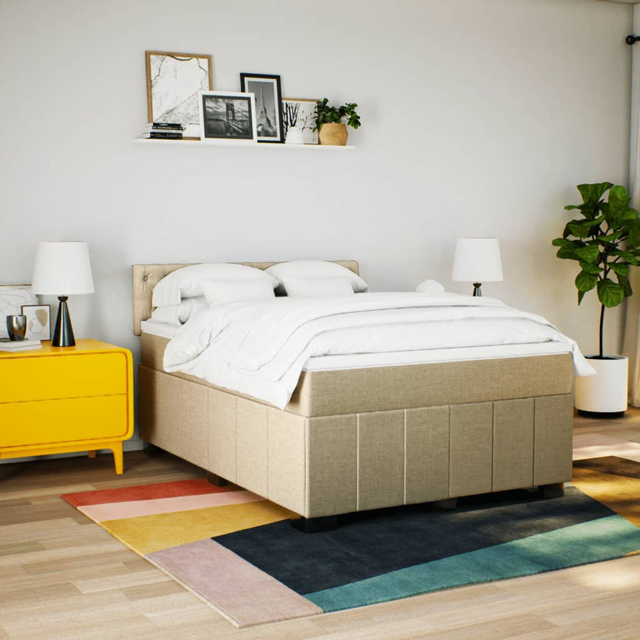 Boxspring met matras stof crèmekleurig 140x190 cm