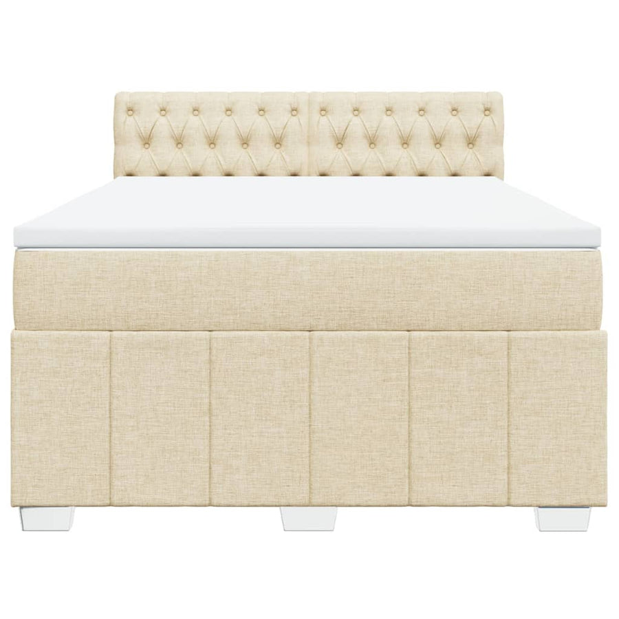 Boxspring met matras stof crèmekleurig 140x190 cm