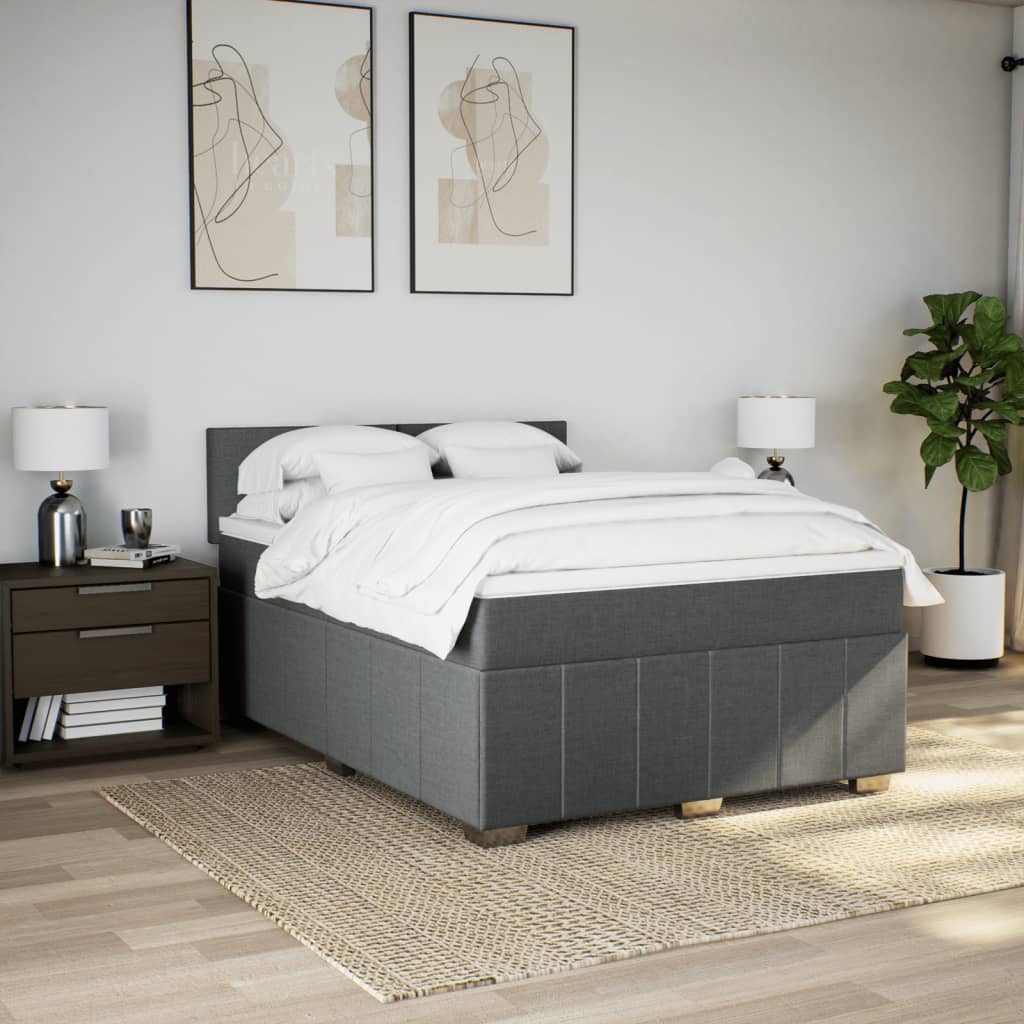 Boxspring met matras stof donkergrijs 140x200 cm
