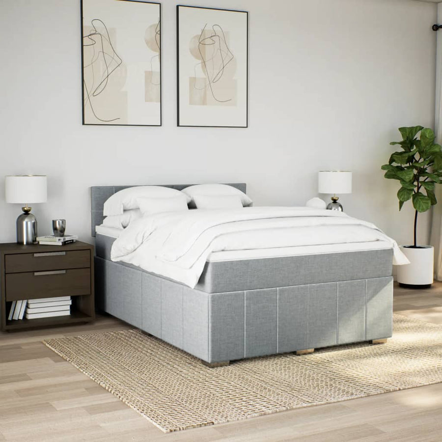 Boxspring met matras stof lichtgrijs 140x200 cm
